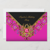 Elegant Classy Hot roze Black Gold Birthday Party Kaart (Voorkant)
