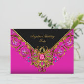 Elegant Classy Hot roze Black Gold Birthday Party Kaart (Staand voorkant)