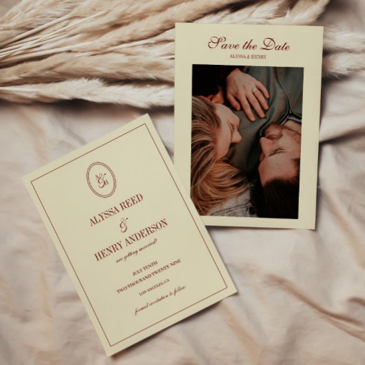 Elegant Classy Ivory Monogram Script Wedding Photo Save The Date