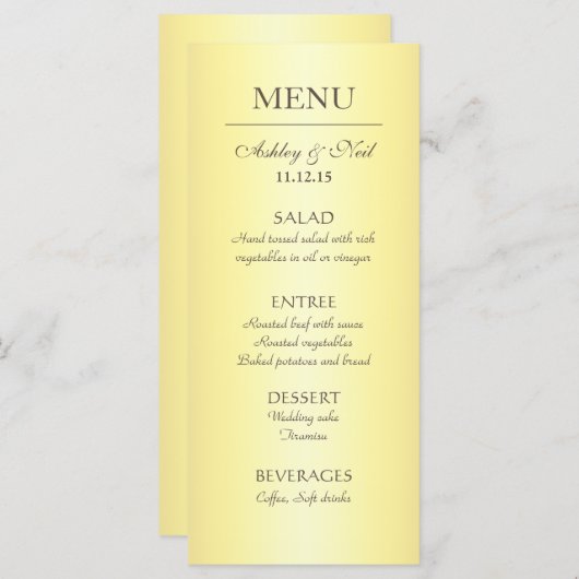 Elégant Classy Jaune & Mariage beige Menu (Devant / Derrière)