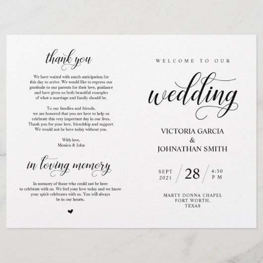 Élégant Classy Mariage Ceremony Programme pliable (Devant)