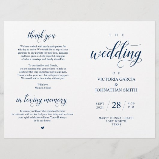 Élégant Classy Mariage Ceremony Programme pliable (Devant)