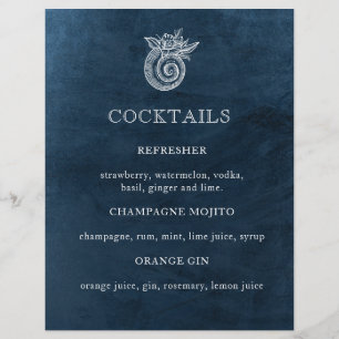Elégant Classy Navy Beach Wedding Cocktail Menu