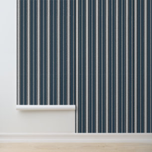 Elegant Classy Navy Blauw Wit Strepen Behang