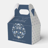 Elegant Classy Navy Blue Happy Hanukkah Floral Bedankdoosjes (Achterkant)