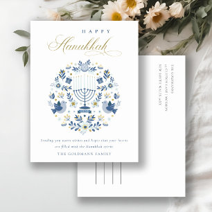 Elegant Classy Navy Blue Happy Hanukkah Floral Briefkaart