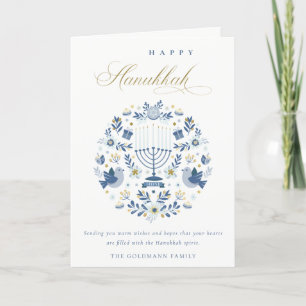 Elegant Classy Navy Blue Happy Hanukkah Floral Feestdagen Kaart