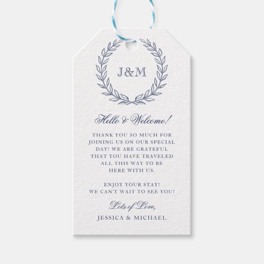Elegant Classy Navy Blue Monogram Weddenschap Welk Cadeaulabel (Voorkant)