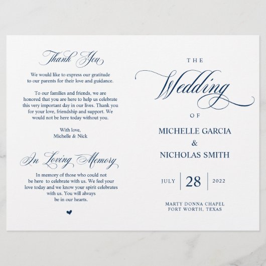 Elégant Classy Navy Blue, Programme de mariage pli (Devant)