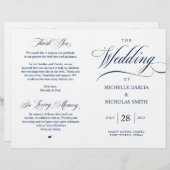 Elégant Classy Navy Blue, Programme de mariage pli (Devant / Derrière)