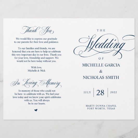 Elégant Classy Navy Blue, Programme de mariage pli (Devant)