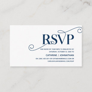 Elegant Classy, Navy Blue Script, RSVP reageert Informatiekaartje