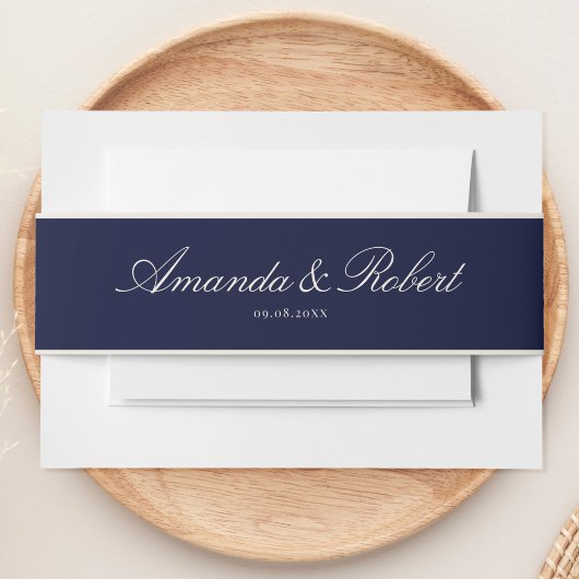 Elegant Classy Navy Blue Wedding Uitnodigingen Wikkel