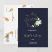 Elegant Classy Navy Geometric slaat de datum op Briefkaart (Voorkant / Achterkant)