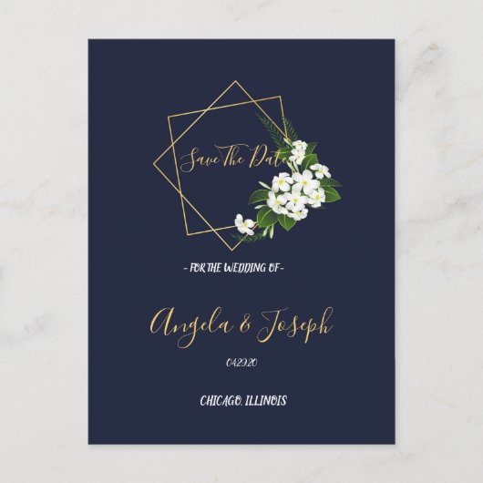 Elegant Classy Navy Geometric slaat de datum op Briefkaart (Voorkant)
