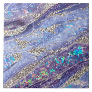 Elegant Classy Opal Marmer Paarse Zilveren Glitter Tegeltje