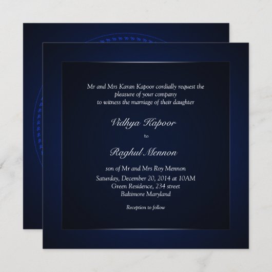 Elegant Classy Pattern Blue Wedding Uitnodiging (Voorkant / Achterkant)