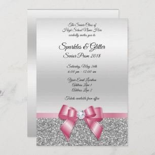 Elegant Classy Pink Bow & Silver Glitter Prom Kaart