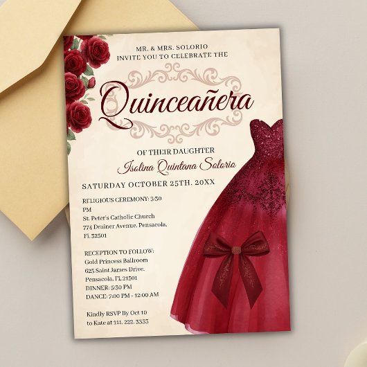 Elegant Classy Quinceanera 15th birthday Burgundy Kaart
