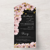 Elegant Classy Rosy Black Wedding All In One Uitnodiging (Binnen)