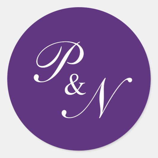 Elegant Classy Royal Paarse Monogram Weddenschap Ronde Sticker (Voorkant)