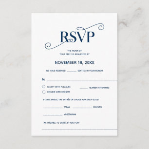 Elegant Classy, RSVP, Navy Blue Font, reageren Informatiekaartje