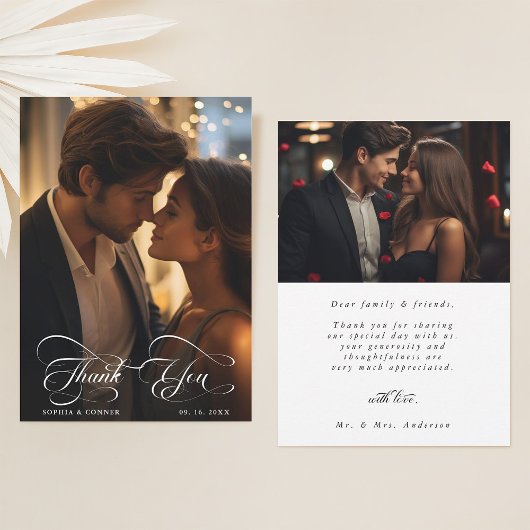 Elegant Classy Script Wedding 2 Foto Bedankkaart