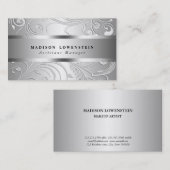 Elegant Classy Silver Flourish Pattern Visitekaartje (Voorkant / Achterkant)