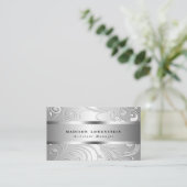 Elegant Classy Silver Flourish Pattern Visitekaartje (Staand voorkant)