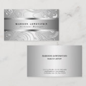 Elegant Classy Silver Flourish Pattern Visitekaartje (Voorkant / Achterkant)