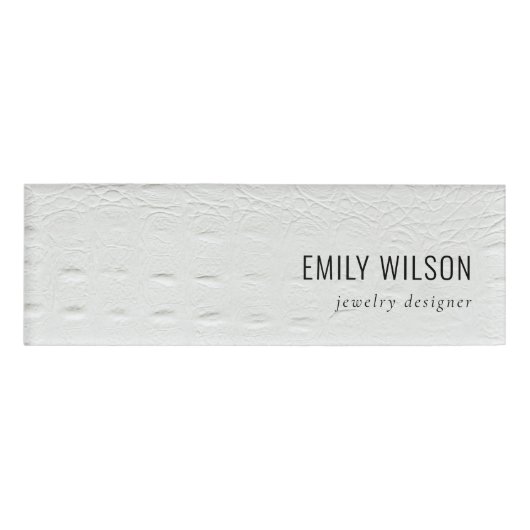 Elegant Classy Simple Ivory White Leather Texture Naambadge (Voorkant)