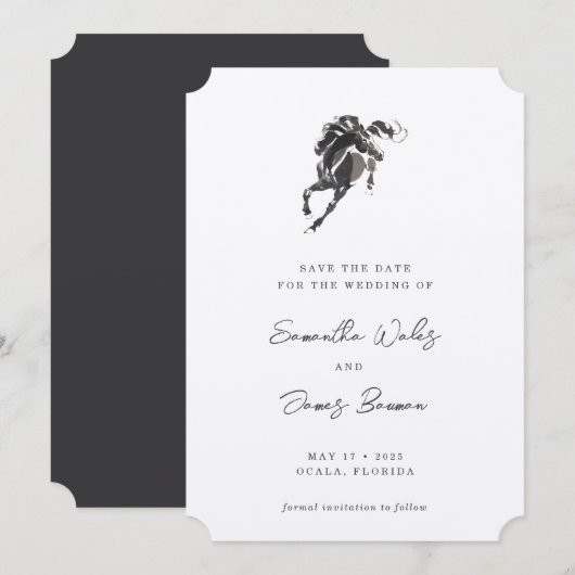 Elegant Classy Waterverf Horse Equestrian Wedding Save The Date (Voorkant / Achterkant)