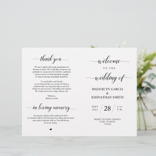 Elegant Classy Wedding Ceremony Foldable Program (Staand voorkant)