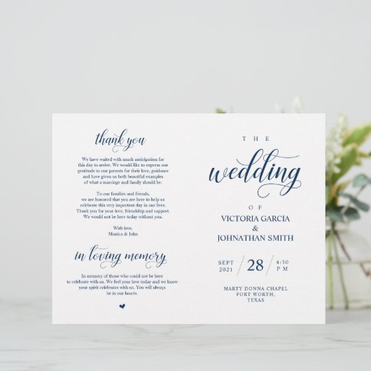 Elegant Classy Wedding Ceremony Foldable Program (Staand voorkant)