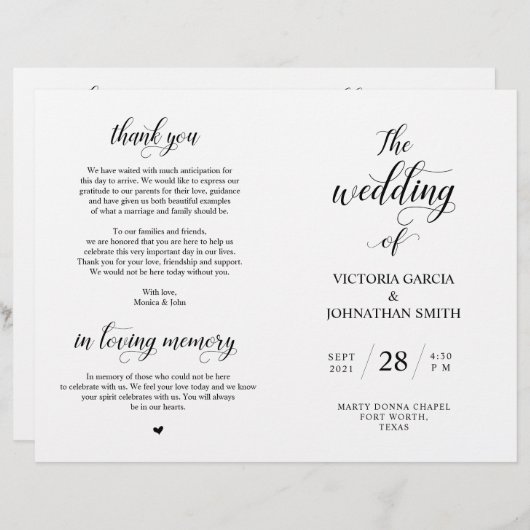 Elegant Classy Wedding Ceremony Foldable Program (Voorkant / Achterkant)