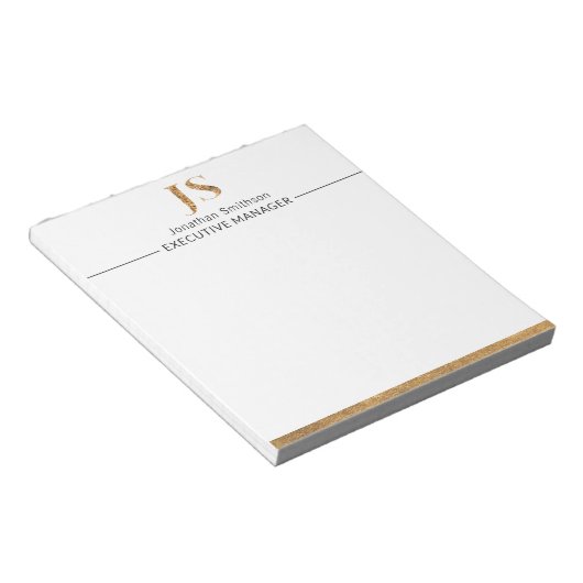 Elegant Classy White & Gold-gepersonaliseerd monog Notitieblok (Schuin)