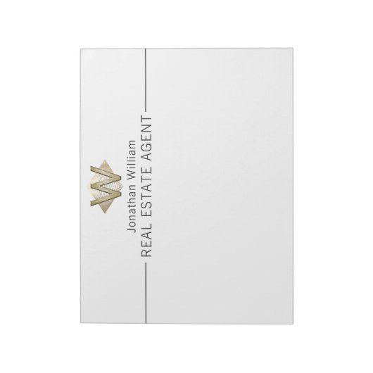 Elegant Classy White & Gold-gepersonaliseerd monog Notitieblok (Gedraaid)