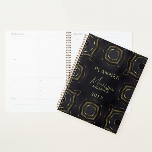 Elegant Classy Zwart en Goud Geometrisch Functione Planner (Display)
