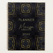 Elegant Classy Zwart en Goud Geometrisch Functione Planner (Voorkant)