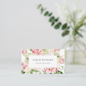 Elegant Clean Pink Green Waterverf Peony Floral Visitekaartje (Staand voorkant)