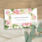 Elegant Clean Pink Green Waterverf Peony Floral Visitekaartje