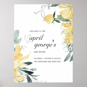 ELEGANT CLEAN YELLOW WATERVERF FLORAL BABY SHOWER POSTER