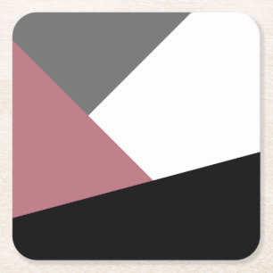 elegant clear dusty pink, black, grey geometrics vierkante kartonnen onderzetter