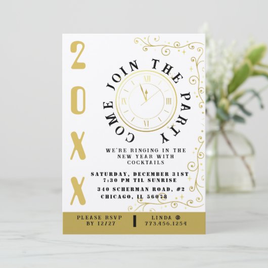 Elegant Clock New Year's Eve Party Kaart (Staand voorkant)