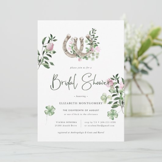 Elegant Clover Hoefijzers Botanisch Vrijgezellenfe Kaart (Staand voorkant)