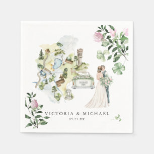 Elegant Clover Shamrock Botanical Wedding Map Servet