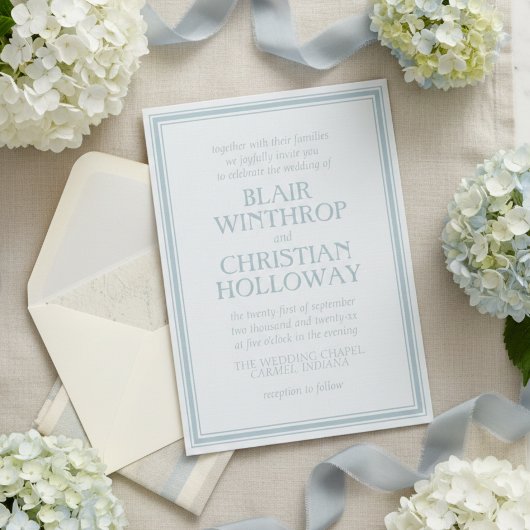 Elegant Coastal Blue Modern Wedding Invitation Kaart