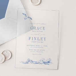 Elegant Coastal Chic Blue Beach Wedding Acryl Uitnodigingen
