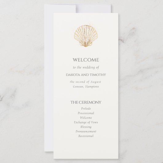 Elegant Coastal gold Seashell Wedding Program (Voorkant)