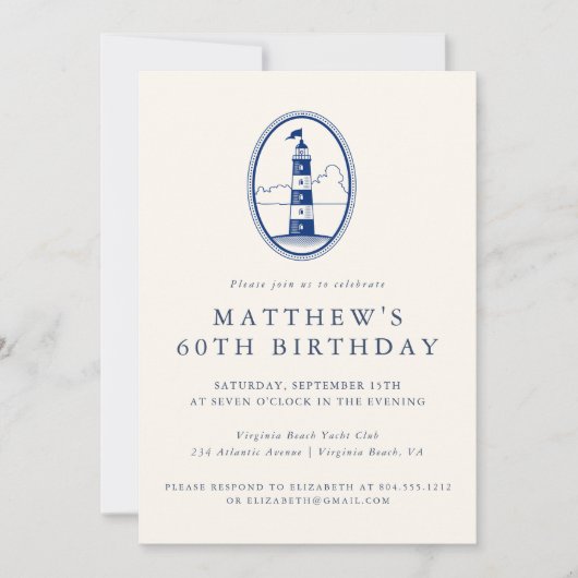 Elegant Coastal Lighthouse Adult Birthday Party Kaart (Voorkant)